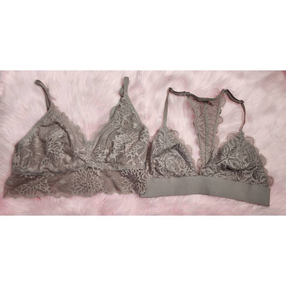 PINK Victorias Secret Womens Large Beige Blush Lace Bralette 2 LOT